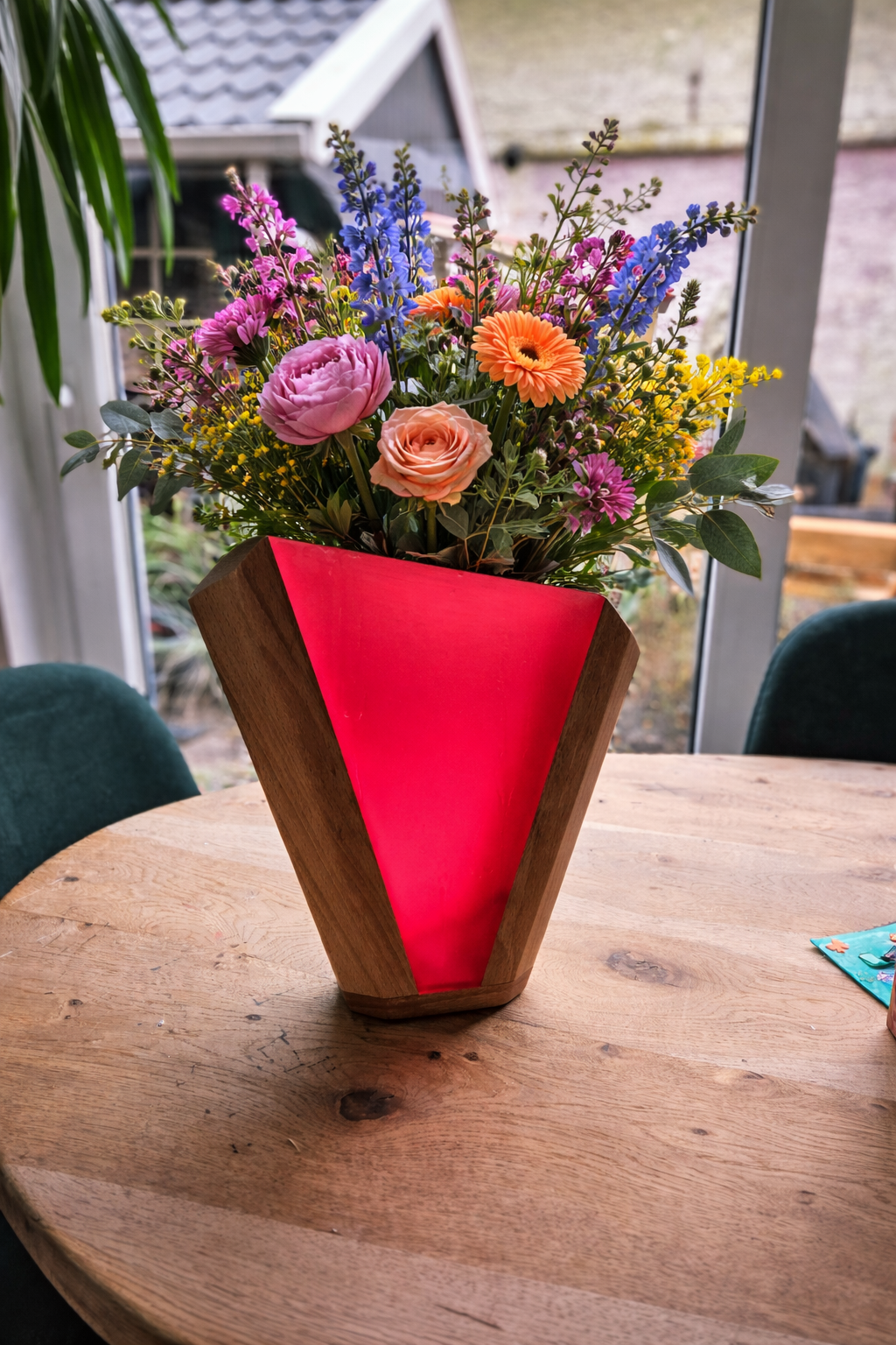 TX Trending Design Vaas – Hout & Rode Epoxy – Handgemaakt – 35×28×7 cm