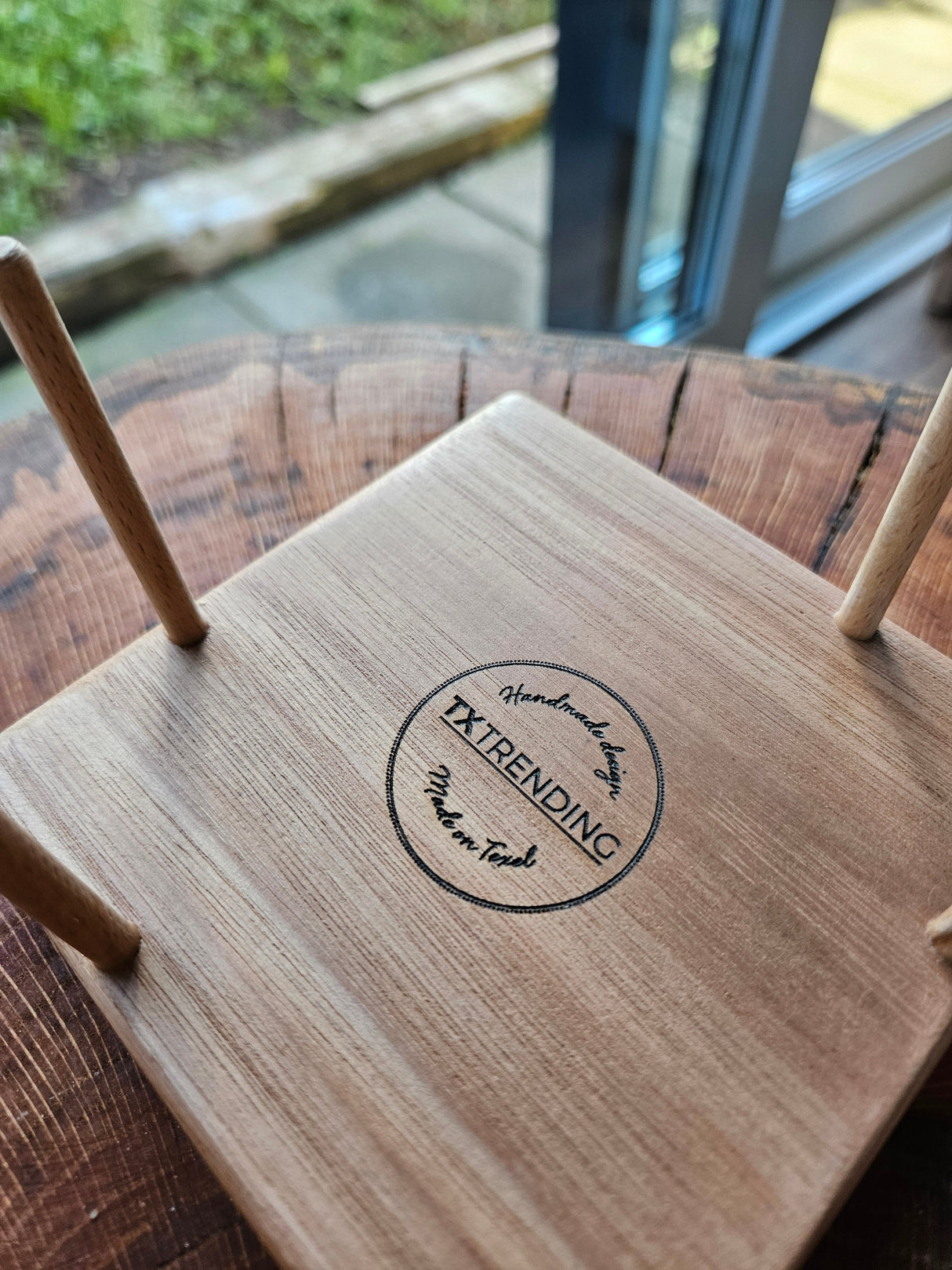 TXTRENDING Onderzetter Set Beukenhouten –4 Stuks met Houder,Mat Gelakt