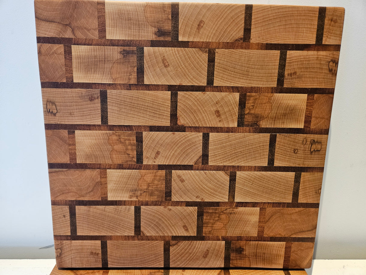 🔪 TXTRENDING Snijplank – Kopshout Beuken & Afrikaans Hardhout | 36×37×4,5 cm | Handgemaakt in Nederland (referentie 25)