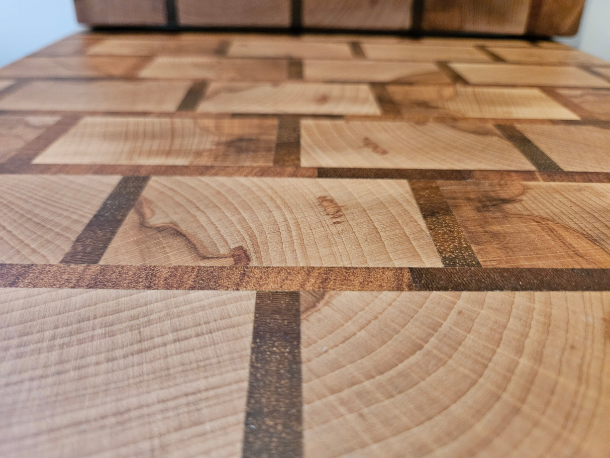 🔪 TXTRENDING Snijplank – Kopshout Beuken & Afrikaans Hardhout | 36×37×4,5 cm | Handgemaakt in Nederland (referentie 25)