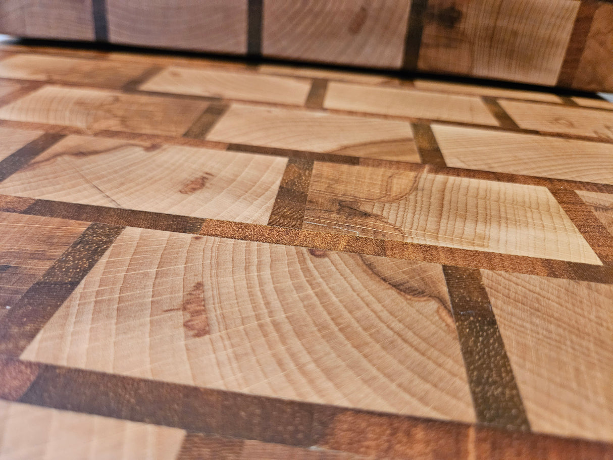 🔪 TXTRENDING Snijplank – Kopshout Beuken & Afrikaans Hardhout | 36×37×4,5 cm | Handgemaakt in Nederland (referentie 25)