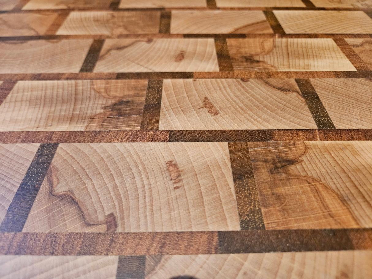 🔪 TXTRENDING Snijplank – Kopshout Beuken & Afrikaans Hardhout | 36×37×4,5 cm | Handgemaakt in Nederland (referentie 25)