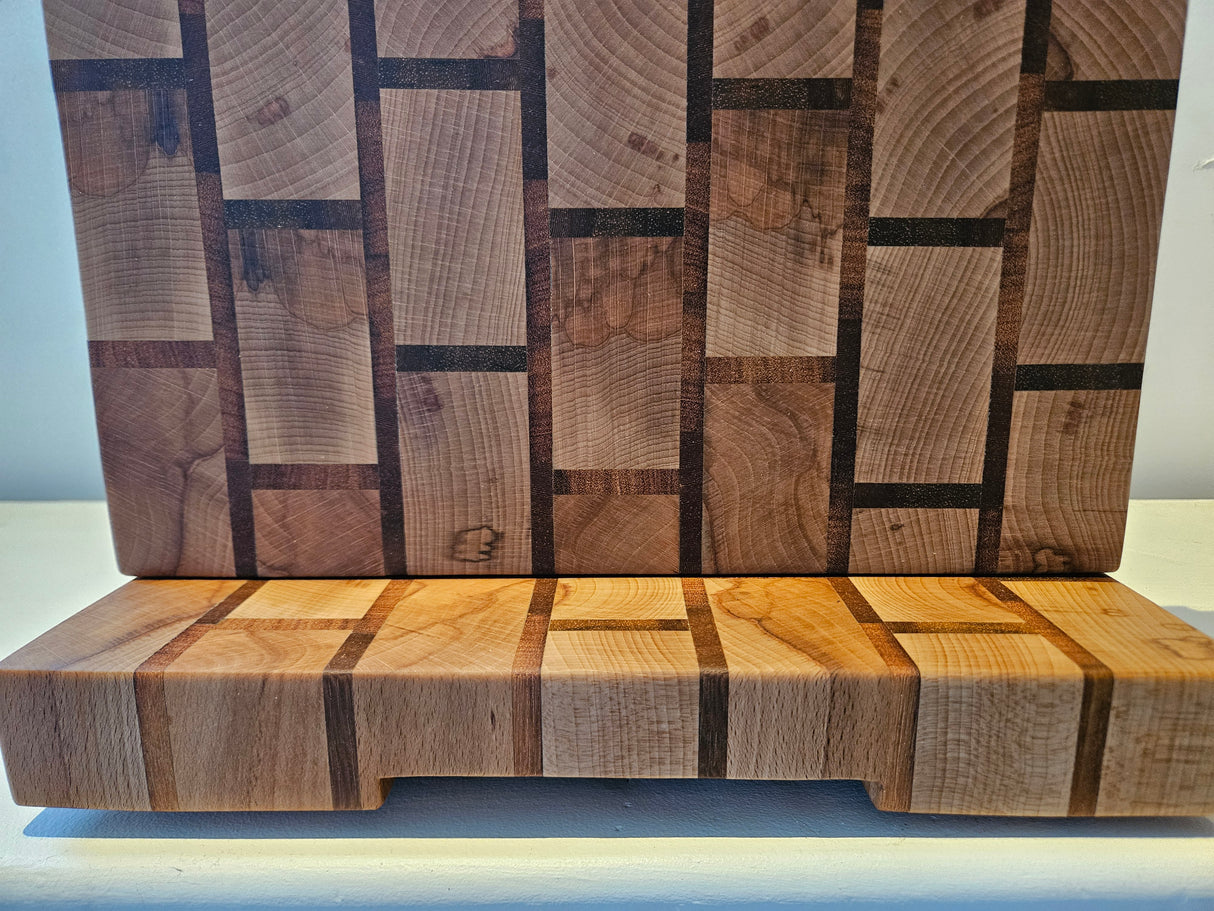 🔪 TXTRENDING Snijplank – Kopshout Beuken & Afrikaans Hardhout | 36×37×4,5 cm | Handgemaakt in Nederland (referentie 25)