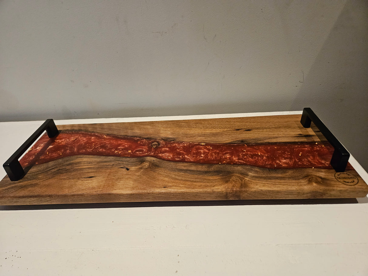 TXTRENDING Serveerplank met Onderzetters – Hout & Epoxy – Set van 5 – 51×20 cm – Handgemaakt