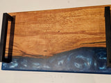 Handgemaakte houten serveerplank met blauwe epoxy – 31 x 18 cm – Luxe borrelplank & dienblad – TX Trending
