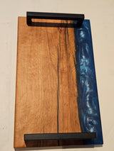 Handgemaakte houten serveerplank met blauwe epoxy – 31 x 18 cm – Luxe borrelplank & dienblad – TX Trending