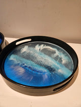 Set van 2 Ronde Dienbladen met Epoxy Oceaan Effect – Ø45 & Ø30 cm – Handgemaakt Decoratief Dienblad