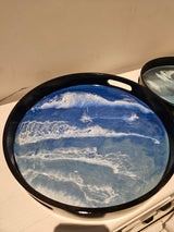 Set van 2 Ronde Dienbladen met Epoxy Oceaan Effect – Ø45 & Ø30 cm – Handgemaakt Decoratief Dienblad
