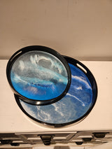 Set van 2 Ronde Dienbladen met Epoxy Oceaan Effect – Ø45 & Ø30 cm – Handgemaakt Decoratief Dienblad