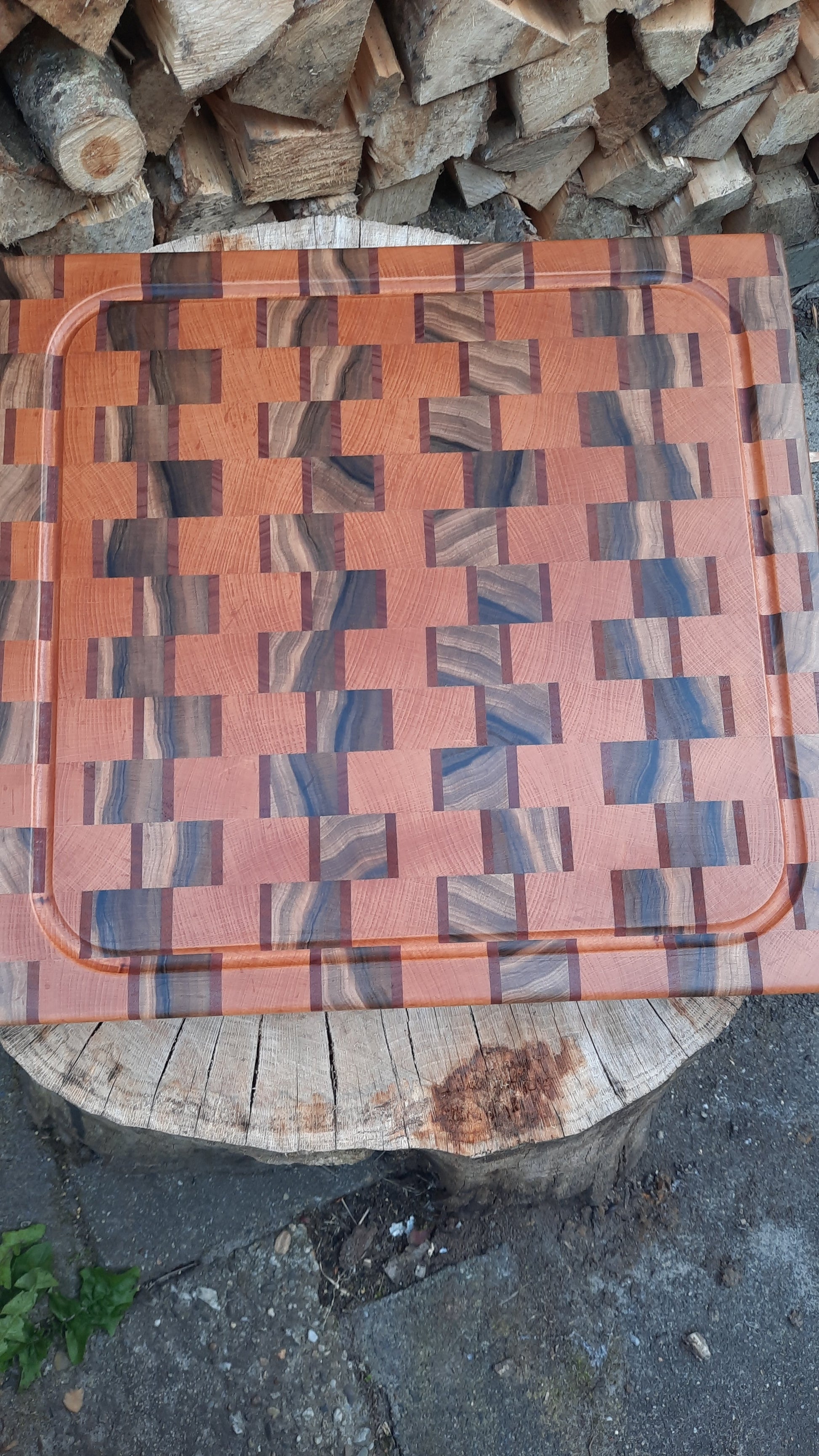 Kopshouten Snijplank 44×47×5,5 cm – Beuken, Mahonie & Notenhout