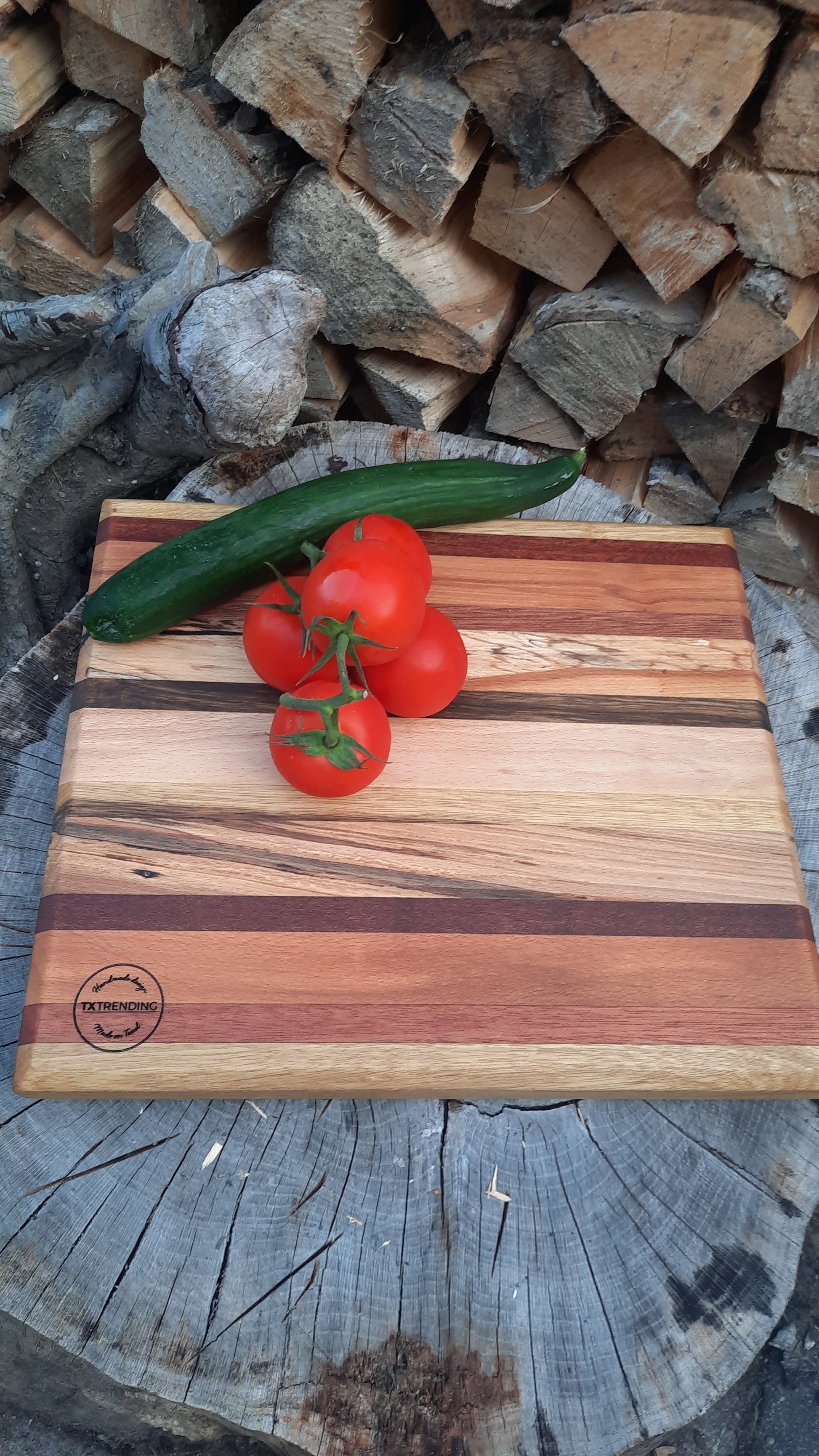 Eiken–Beuken–Mahonie serveerplank & Mahonie 38x34x4 cm – Handgemaak