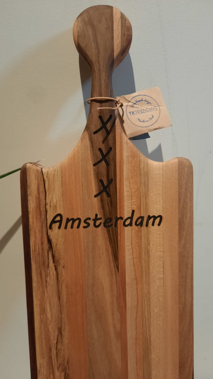 TXTRENDING Snijplank Amsterdam – Beuken, Eiken & Noten 65×18×3 cm.