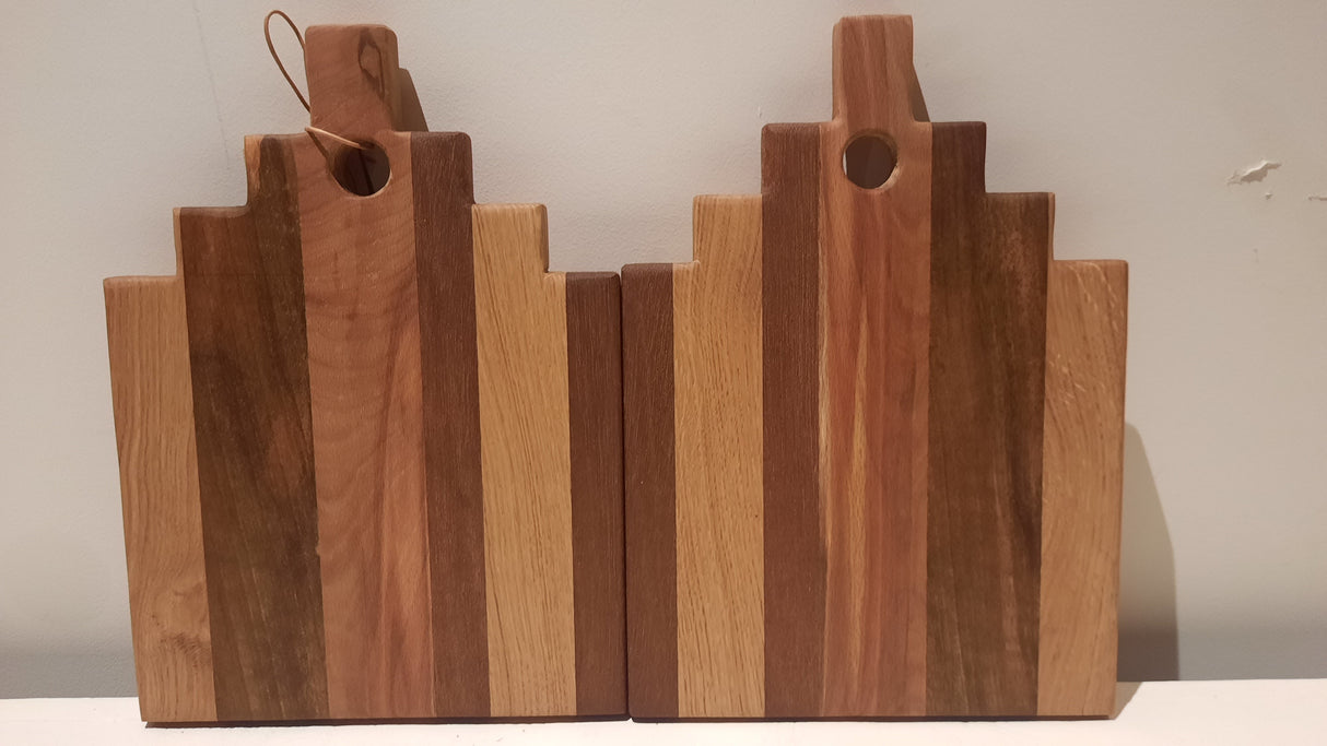  Houten Snijplanken TXTRENDING Set van 2 “Trapgevel” – Mahonie & Eiken