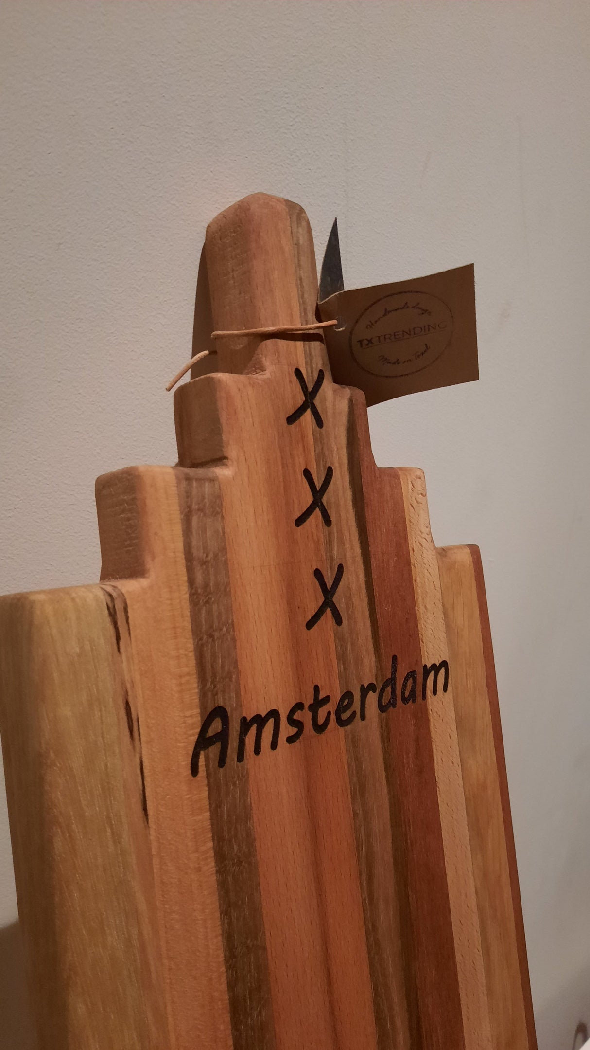 TXTRENDING Houten Borrelplank “Amsterdam” – 65×19 cm | Handgemaakt