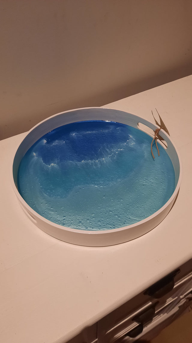 TXTRENDING Ocean Tray – Handgemaakt Dienblad met Epoxy Zee | Ø 30 cm