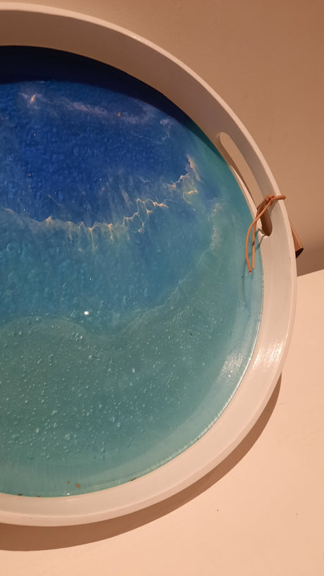 TXTRENDING Ocean Tray – Handgemaakt Dienblad met Epoxy Zee | Ø 30 cm