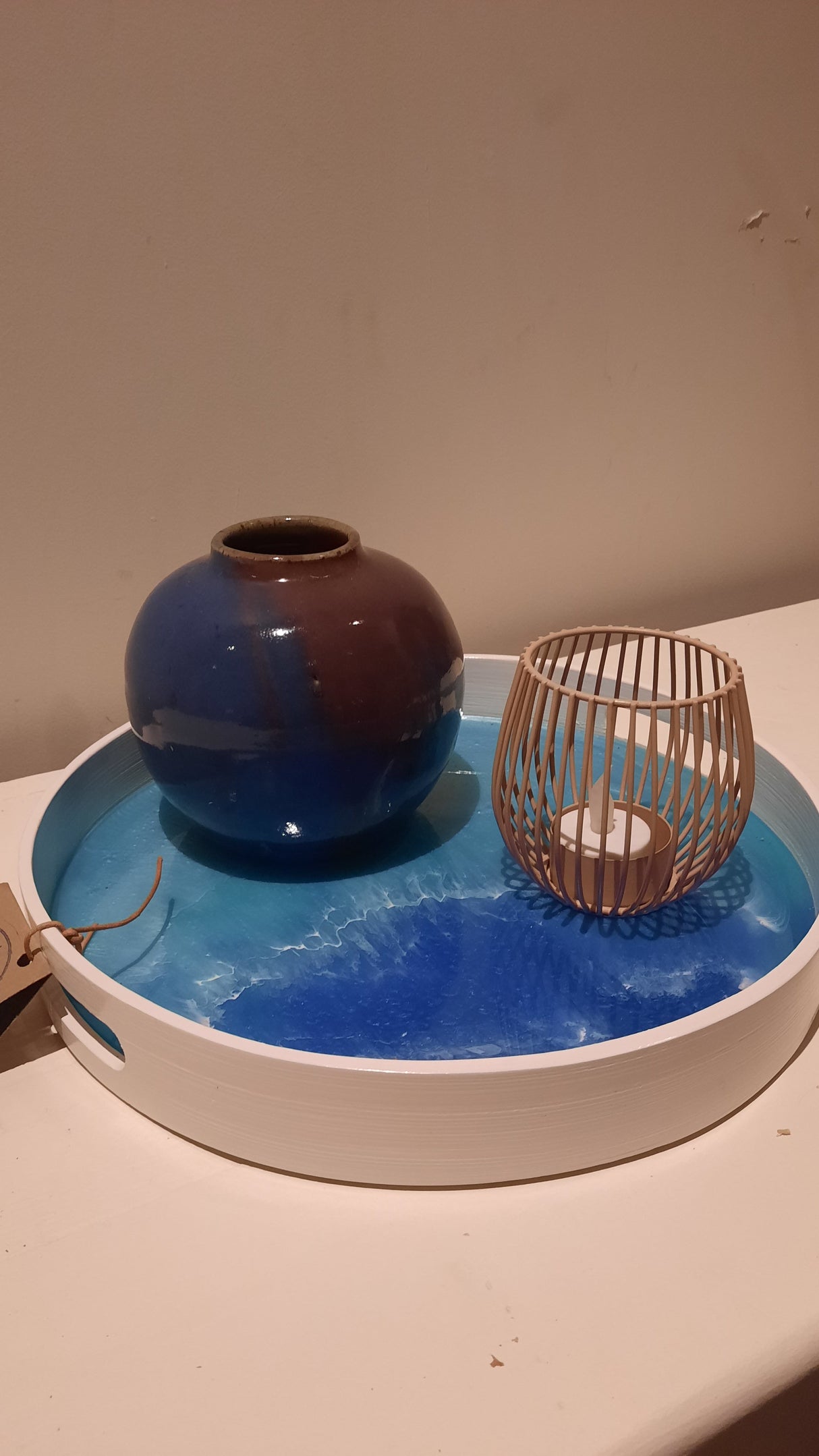 TXTRENDING Ocean Tray – Handgemaakt Dienblad met Epoxy Zee | Ø 30 cm