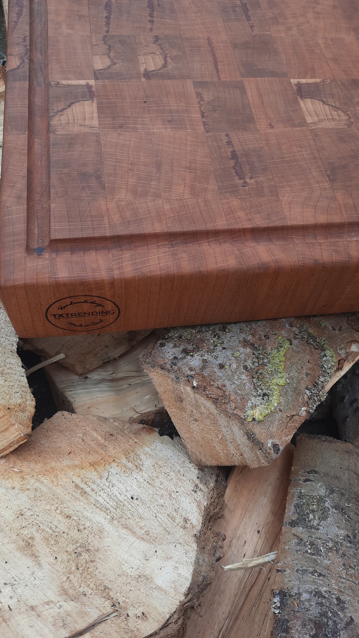 🔪 TXTRENDING Kopshouten Snijplank – Gevlamd Beukenhout | 35×31×6 cm (referentie 20)