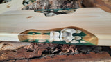 Grene hout serveerplank DE JUTTER 1 – Epoxy & Schelpen | 50×19×2,5 cm
