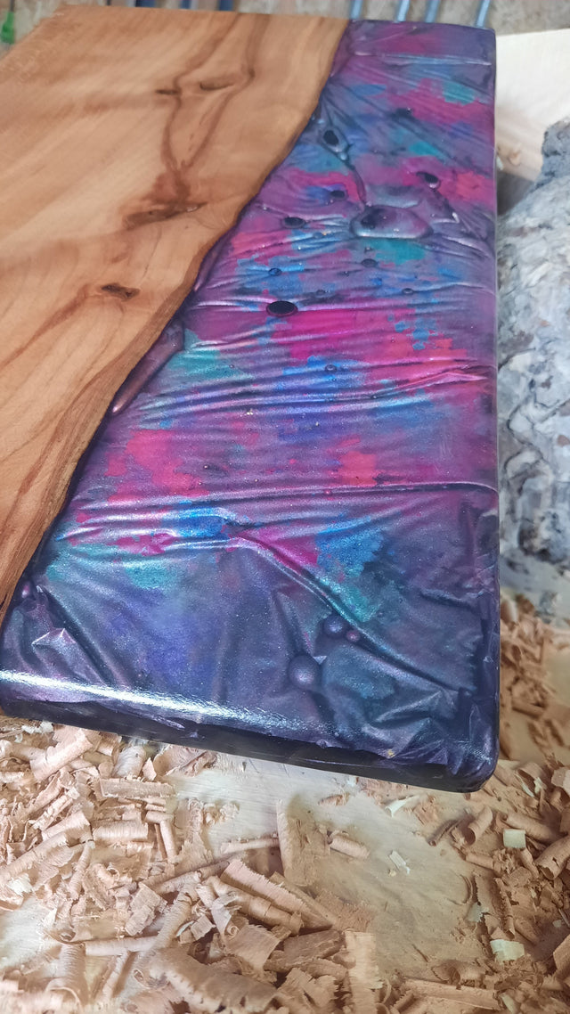 🌈 TXTRENDING Houten Plank met Kleurepoxy |28×35×2,5 cm(referentie 23)