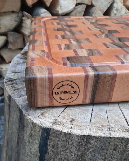 Kopshouten Snijplank 44×47×5,5 cm – Beuken, Mahonie & Notenhout