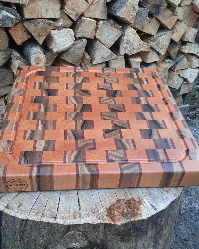 Kopshouten Snijplank 44×47×5,5 cm – Beuken, Mahonie & Notenhout