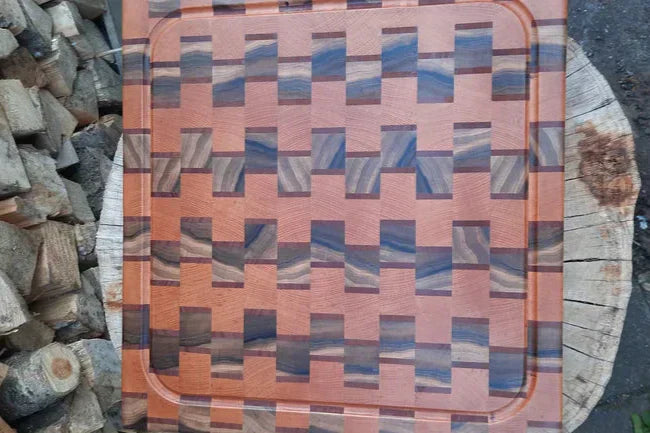 Kopshouten Snijplank 44×47×5,5 cm – Beuken, Mahonie & Notenhout