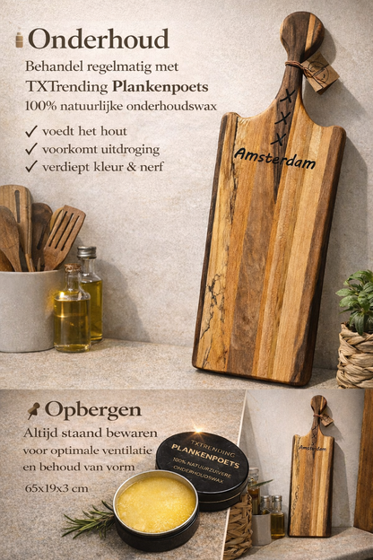 🪵 Plankenpoets, onderhouds wax voor snijplanken, serveerplanken, meubels, spatels en lepels van hout 100% natuurzuiver en voedselveilig
