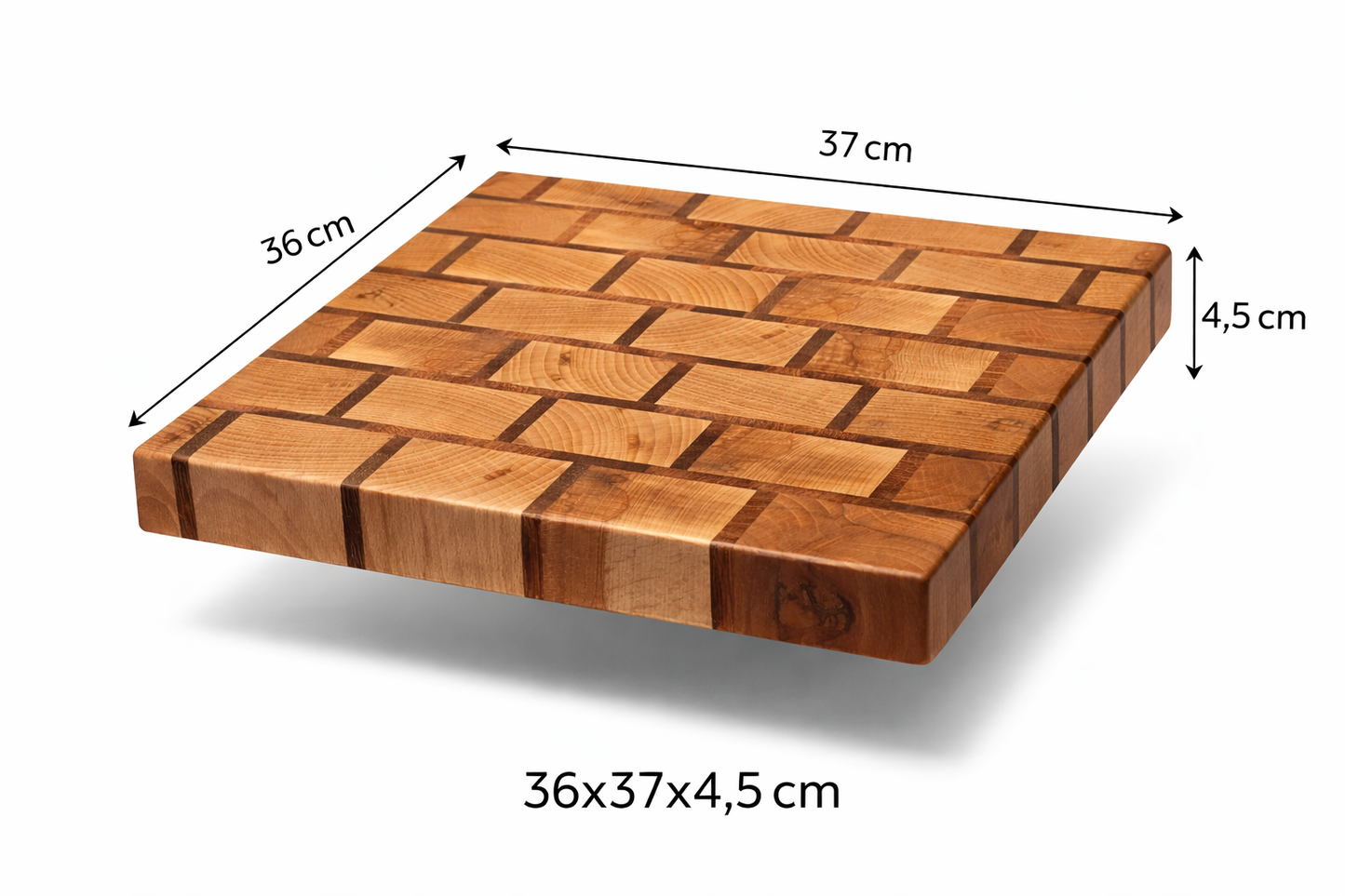 🔪 TXTRENDING Snijplank – Kopshout Beuken & Afrikaans Hardhout | 36×37×4,5 cm | Handgemaakt in Nederland (referentie 25)