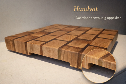 🔪 TXTRENDING Snijplank – Kopshout Beuken & Afrikaans Hardhout | 36×37×4,5 cm | Handgemaakt in Nederland (referentie 25)