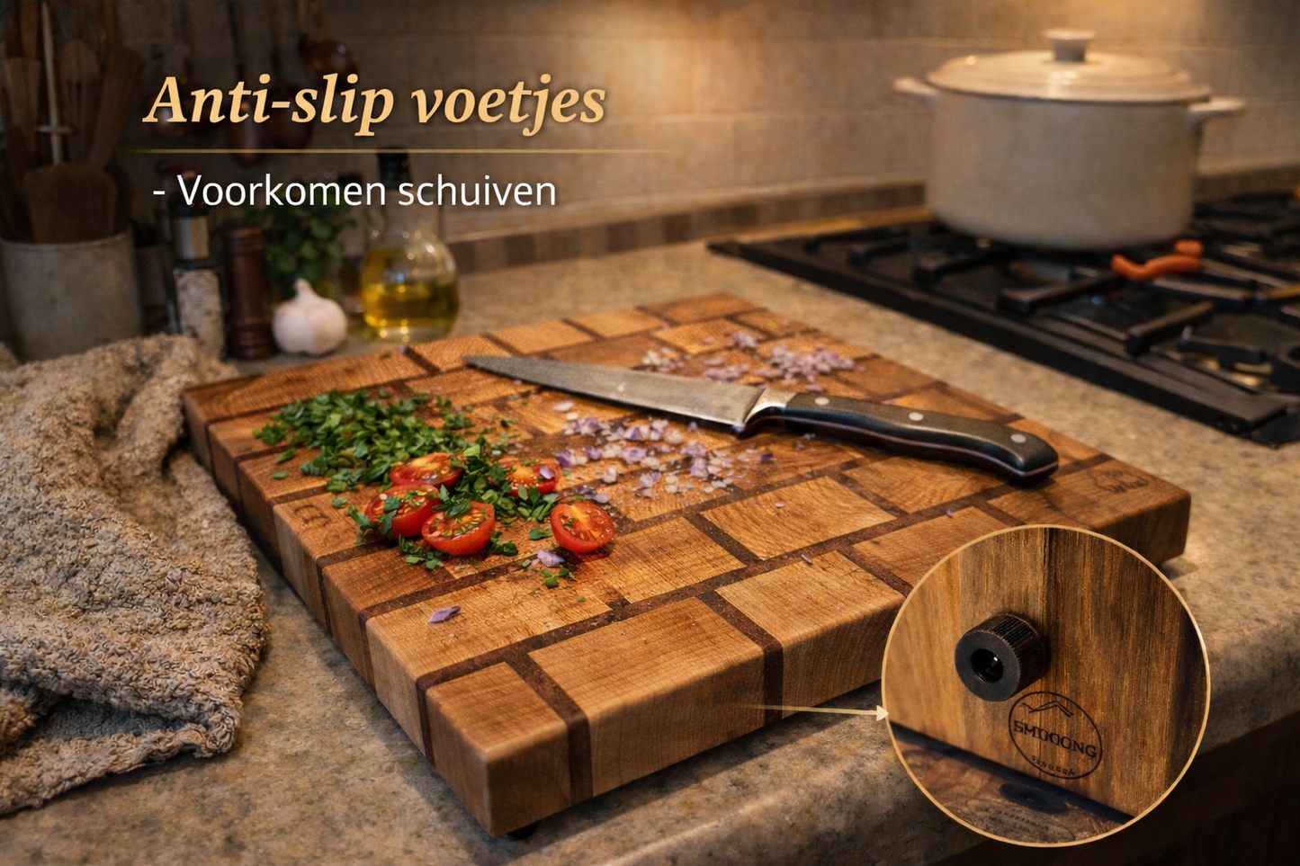 🔪 TXTRENDING Snijplank – Kopshout Beuken & Afrikaans Hardhout | 36×37×4,5 cm | Handgemaakt in Nederland (referentie 25)