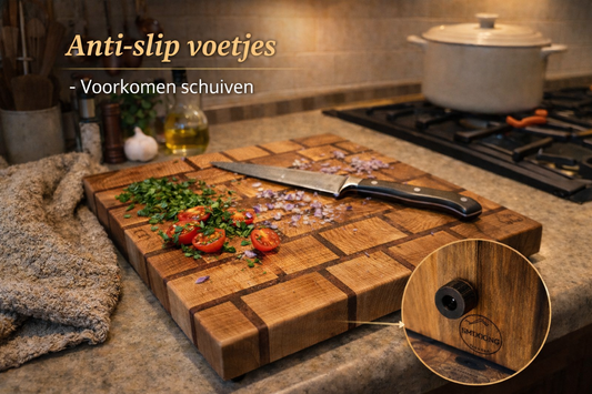 🔪 TXTRENDING Snijplank – Kopshout Beuken & Afrikaans Hardhout | 36×37×4,5 cm | Handgemaakt in Nederland (referentie 25)
