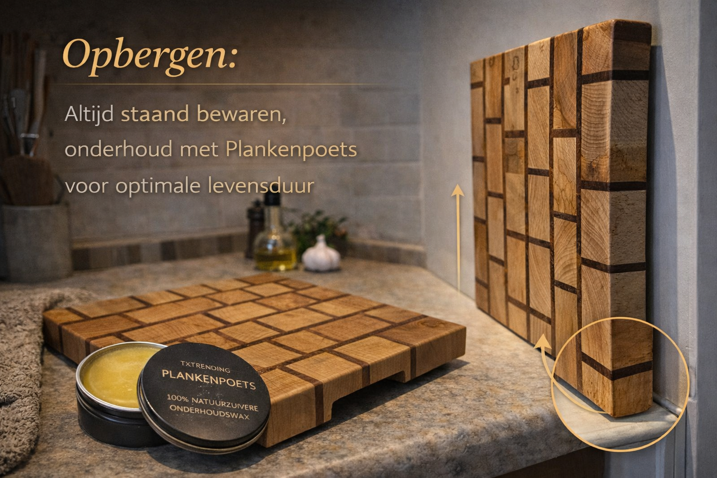 🔪 TXTRENDING Snijplank – Kopshout Beuken & Afrikaans Hardhout | 36×37×4,5 cm | Handgemaakt in Nederland (referentie 25)
