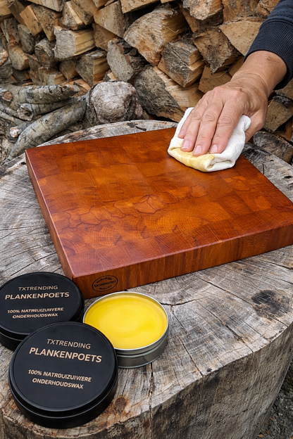 🪵 Plankenpoets, onderhouds wax voor snijplanken, serveerplanken, meubels, spatels en lepels van hout 100% natuurzuiver en voedselveilig