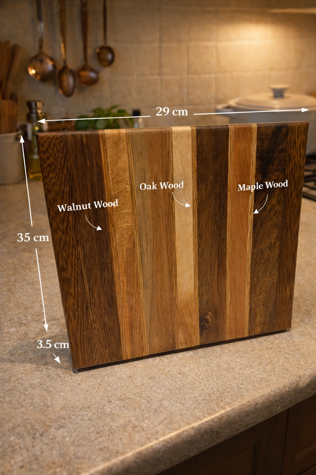 TXTRENDING Snijplank van Massief Hout – Eiken, Beuken, Noten & Afromosia | 35×29×3,5 cm | Handgemaakt