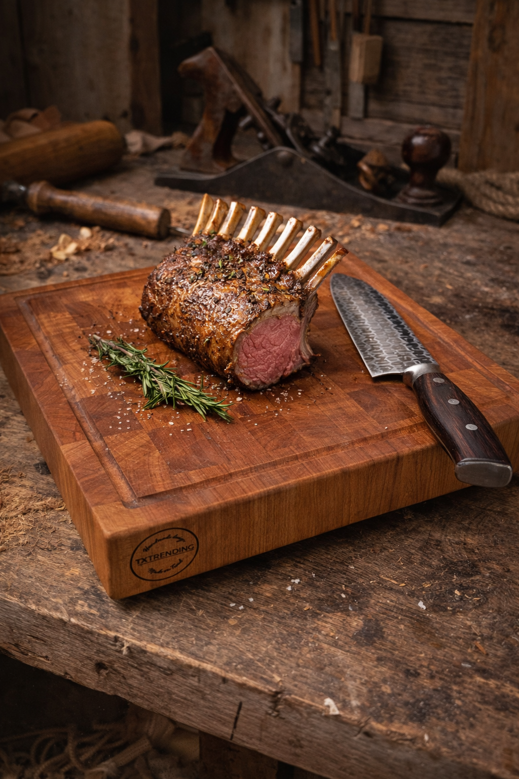 🔪 TXTRENDING Kopshouten Snijplank – Gevlamd Beukenhout | 35×31×6 cm (referentie 20)