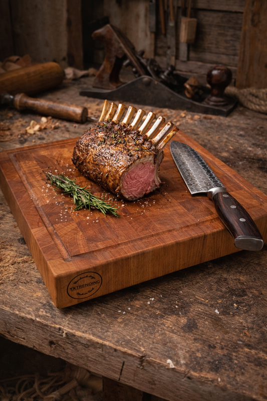🔪 TXTRENDING Kopshouten Snijplank – Gevlamd Beukenhout | 35×31×6 cm (referentie 20)