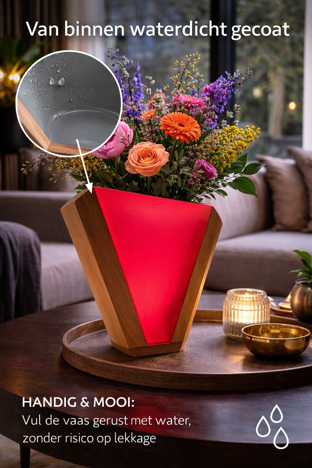 TX Trending Design Vaas – Hout & Rode Epoxy – Handgemaakt – 35×28×7 cm